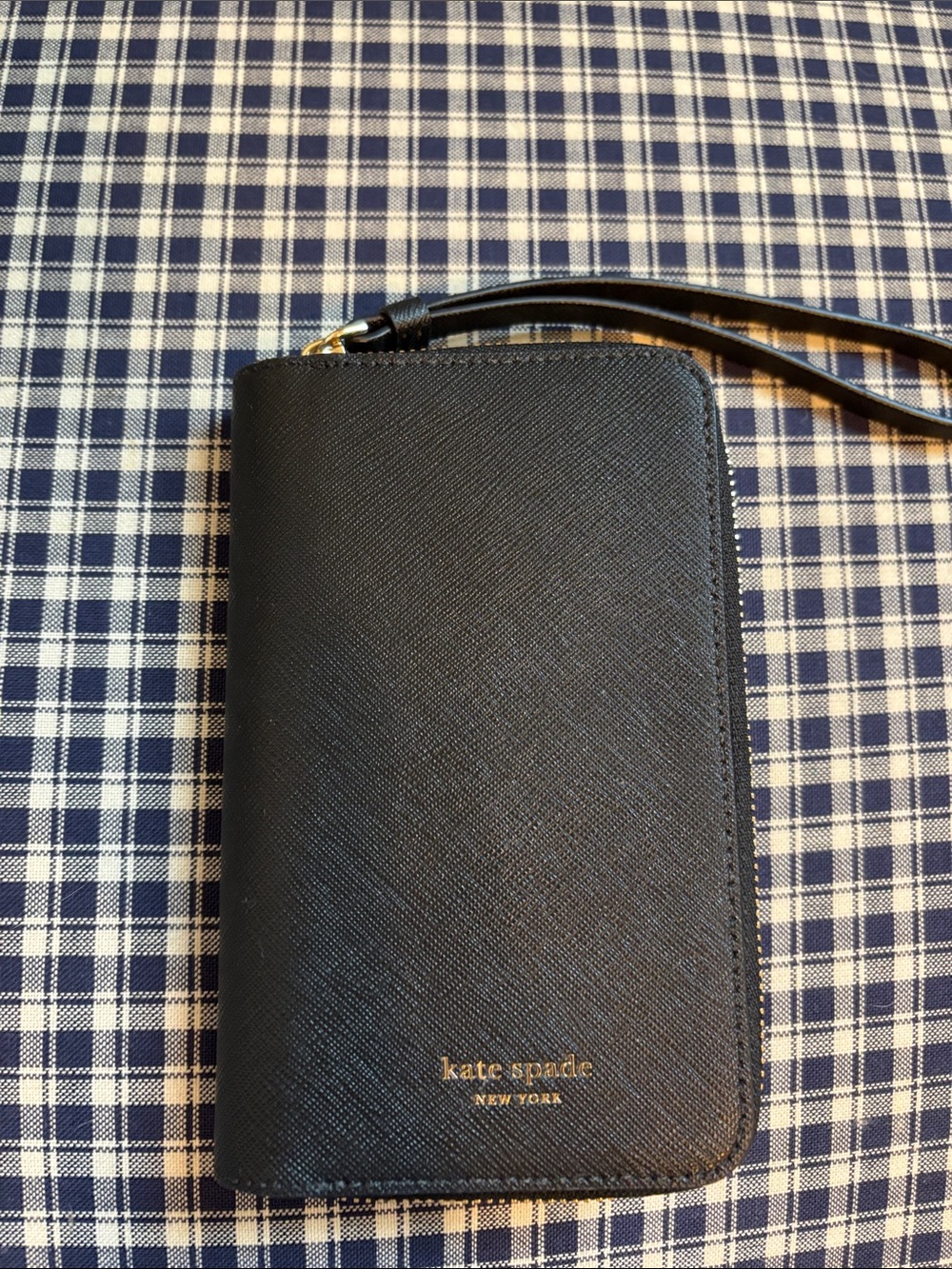 kate spade Black Saffiano Leather Zip-Around cell phone Wallet